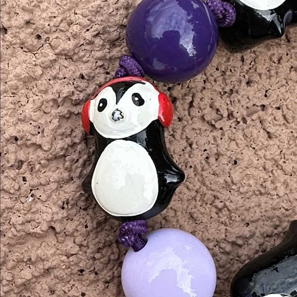 Gymboree Penguin Charm Kids Stretch Bracelet - Black, Red, Purple